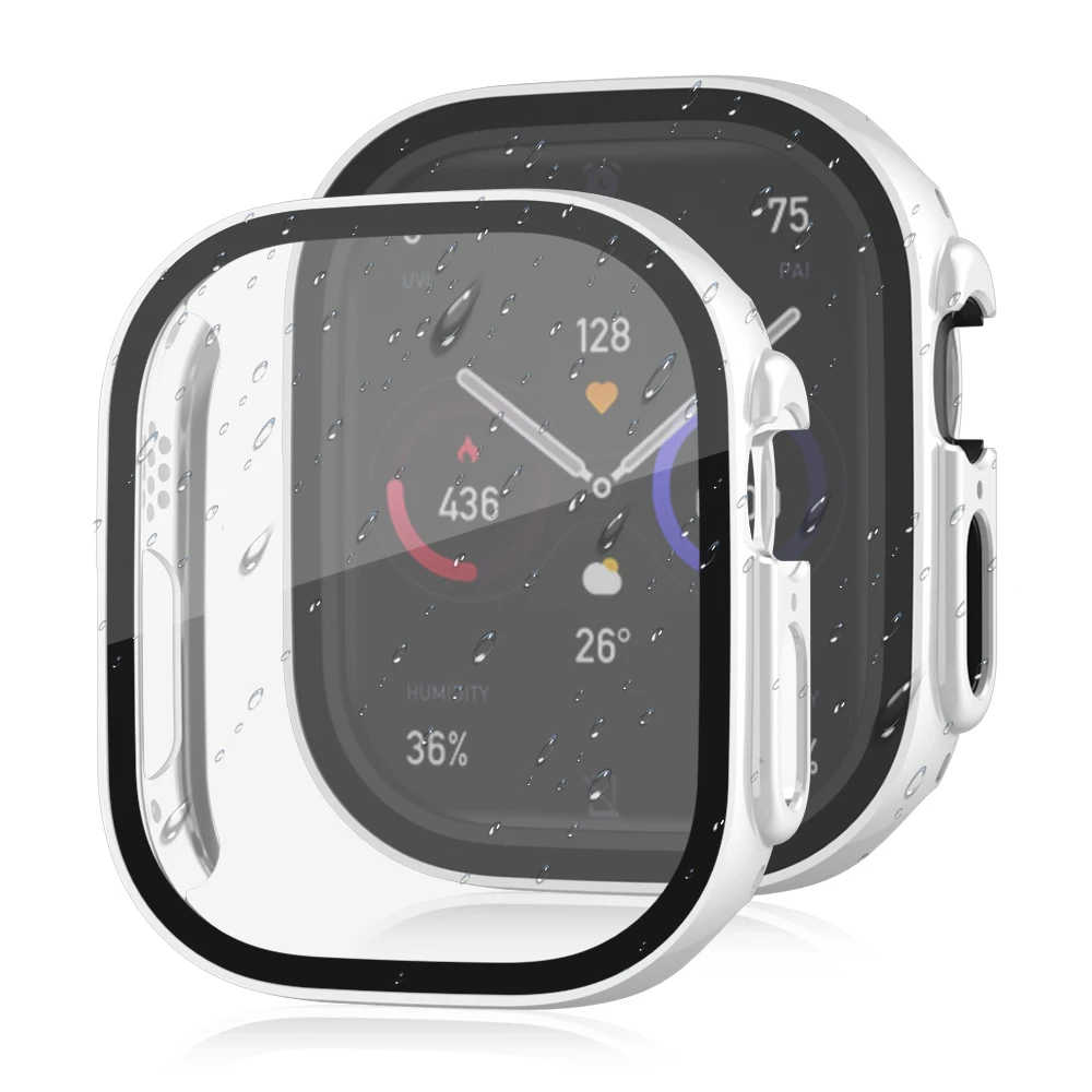 Glass+Shell For Apple Watch 8 Ultra 49mm Electroplated Waterproof PC Bumper+Screensaver Tempered Cover Iwatch Accessory Case