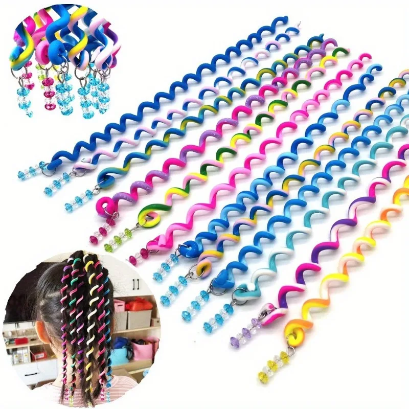 6pcs Vibrant spiral braids with enchanting bead charm - Sweet Y2K style hair clips for styling, phone line leggings accessories