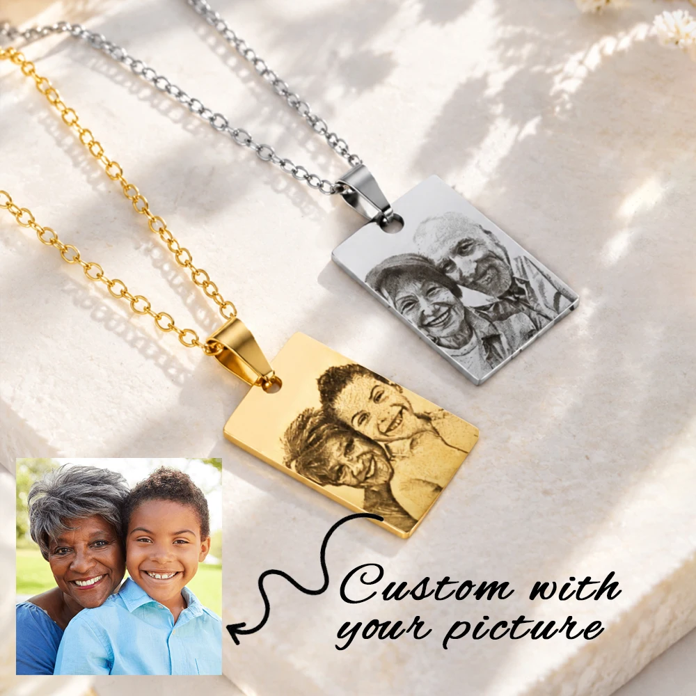 Customized With Photo Necklace Square Pendant Custom Couple/Family Picture Chain For Women Stainless Steel Jewerly For Family