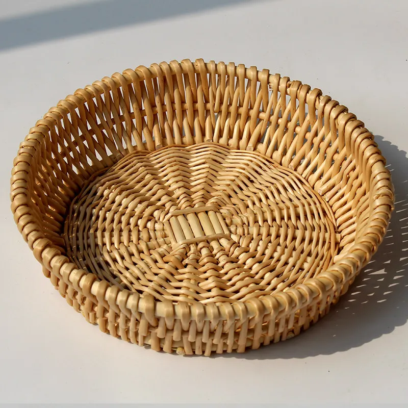 Rattan Woven Bread Basket Willow Steamed Bun Holder Kitchen Desktop Toy Egg Fruit Plate Hand‑Woven Household Storage Container