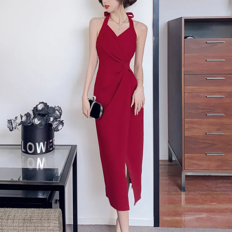 

Elegant and Pretty Women's Sleeveless Maxi Dress Plus Size Halter Neck Backless Satin Split Summer 2024