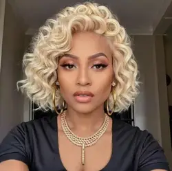 Short Blonde Cury Bob Lace Front Wigs for Women 613 Light Blonde Wave Wigs