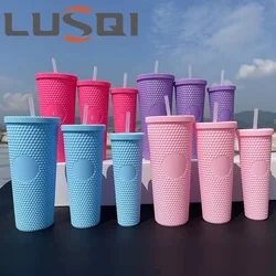 LUSQI Three Sets Of Creative Diamond Plastic Cups Large Capacity Solid Color Straw Cups Single-Layer Zapper Durian Cups