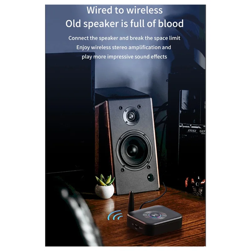 Excellent-Wireless Audio Receiver Colorful Light Music Stereo Music Adapter For 3.5Mm Jack Earphone Speaker PC Support TF Card E