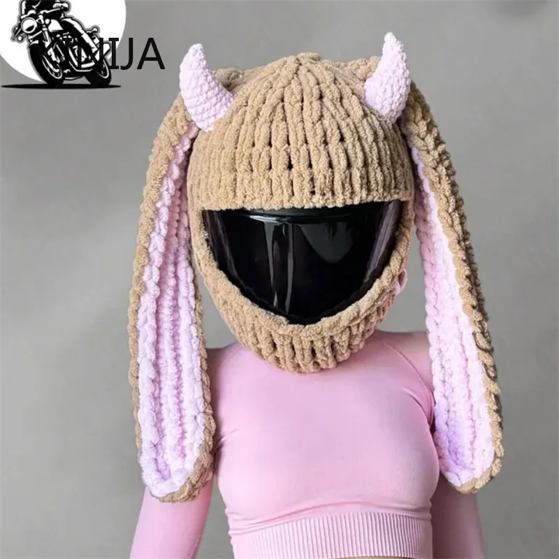 Universal  Animal Motorcycle Helmet Cover for Full Rabbit Plush Helmet Cover Winter Knitted Hat Christmasgift Motorcycle Styling