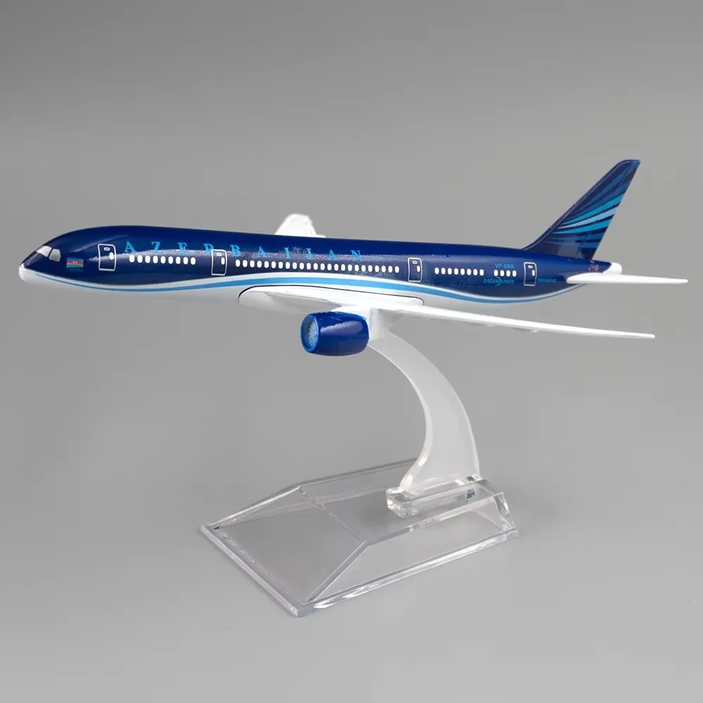 16 cm B787 Azerbaycan Airlines Airbus Boeing 787 Airline Flugzeugmodellspielzeug aus Druckgusslegierung im Maßstab 1:400 (mit Ständer)