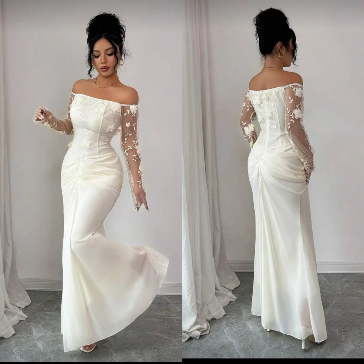 تخصيص حورية البحر قارب الرقبة كاب كم فستان سهرة أنيق حساسة فساتين المشاهير مزاجه فساتين مناسبة مخصصة