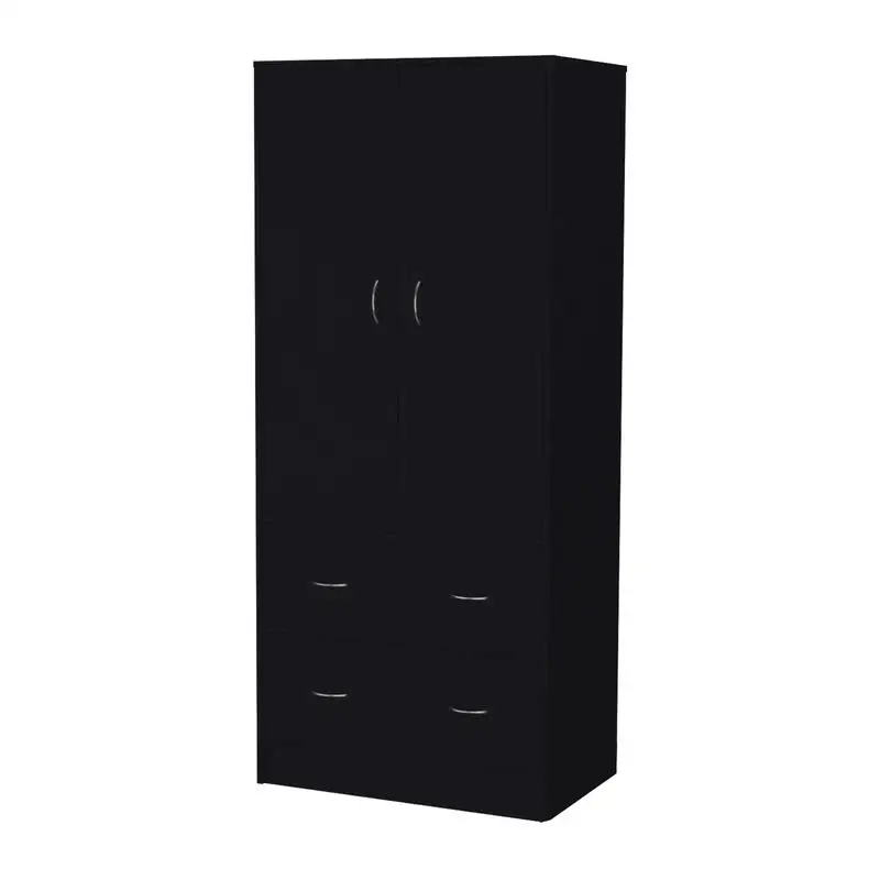 Wenden Wardrobe with 2 Drawers, 2 Doors, Ample Storage & Hanging Rod, Black Finish