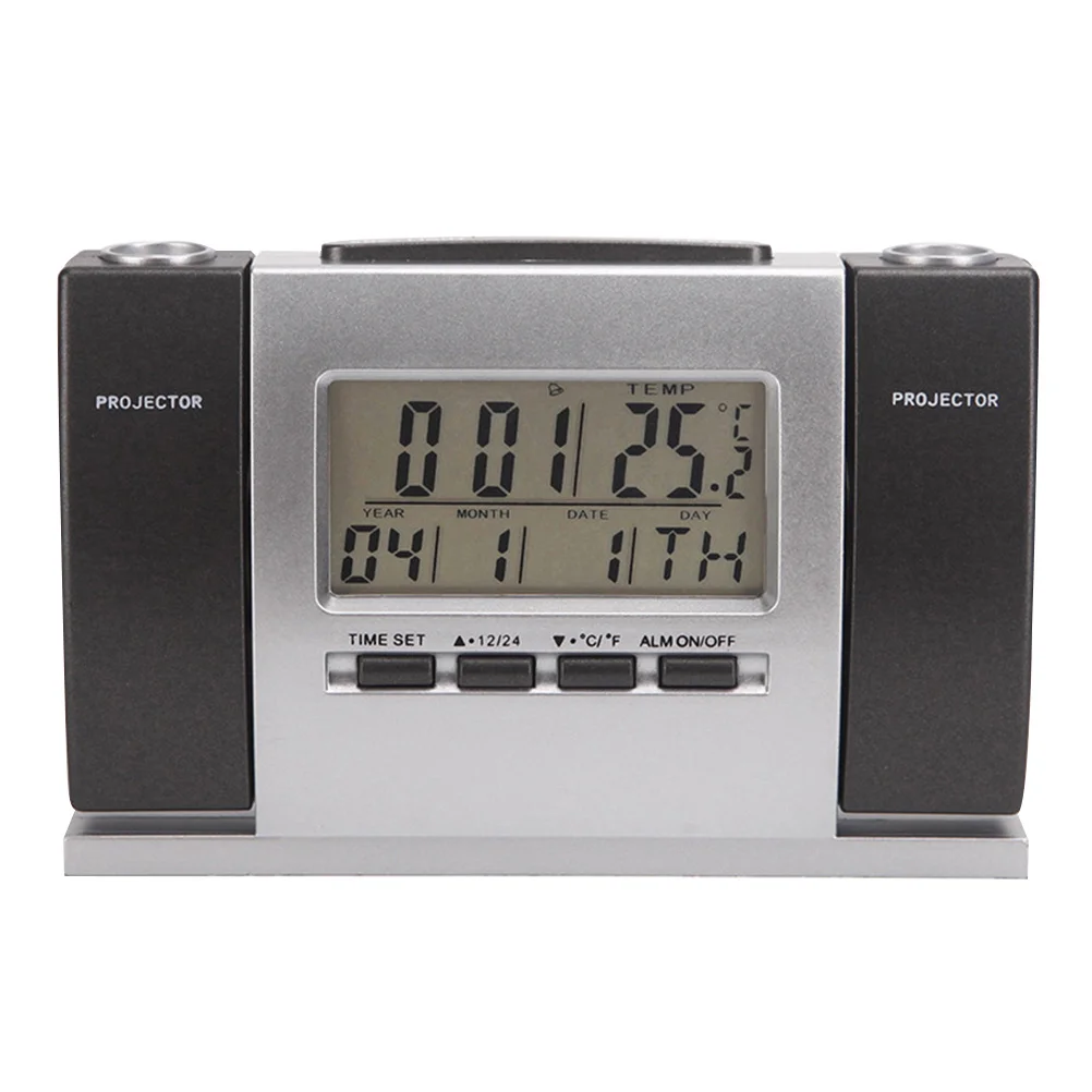 

Digital Clock With Clear Lcd Screen Dual Projection Time Temperature Indoor Alarm Snooze /24 Hour °F/°C Silent