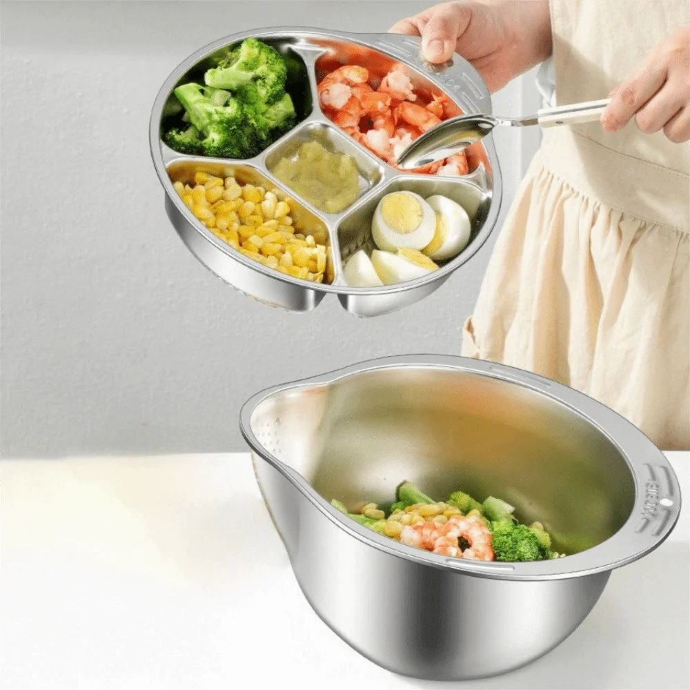 

304 Stainless Steel Rice Washer Strainer Rustproof with Divider Tray Vegetable Washing Basin Corrosion-resistant