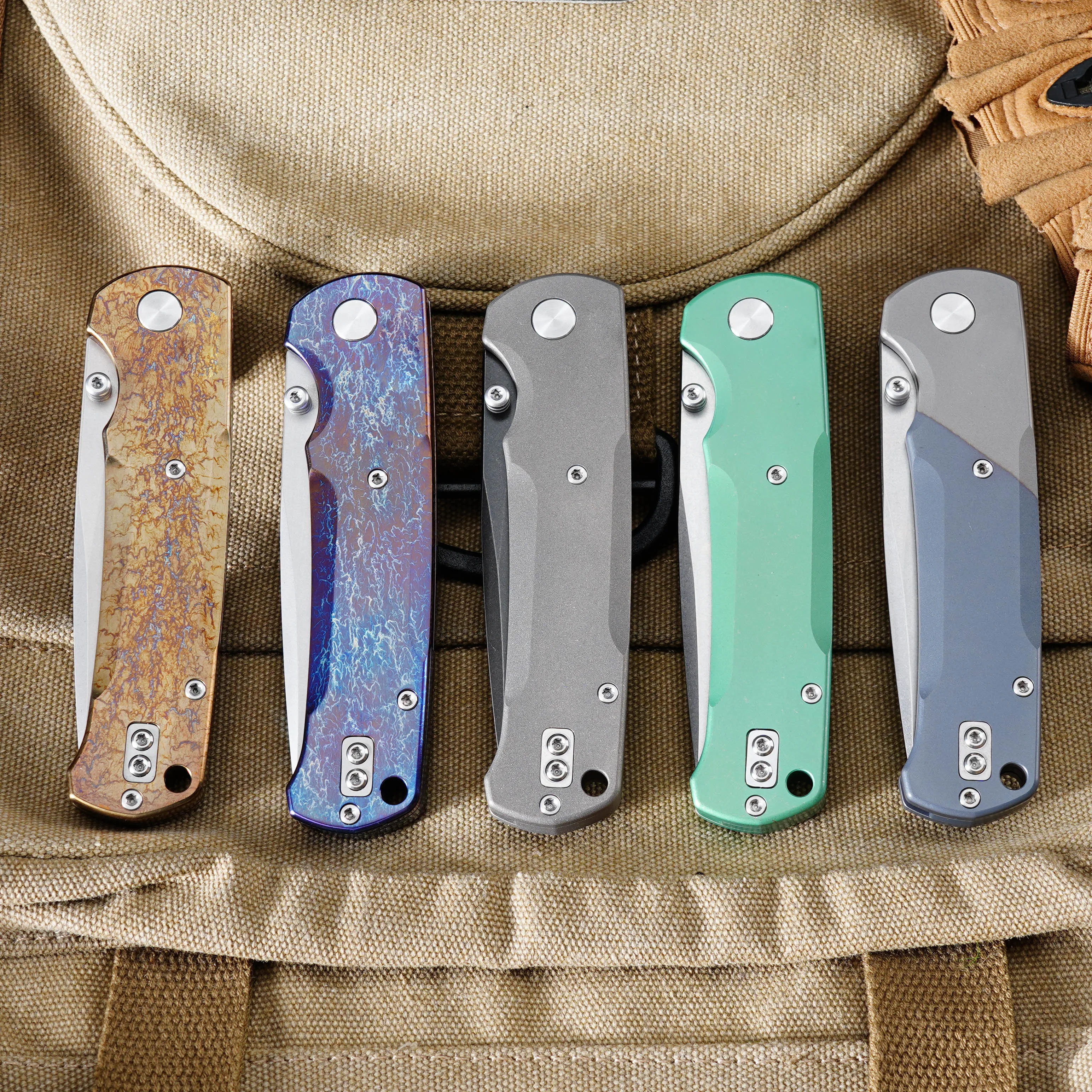 New Pocket Folding Knife Titanium Alloy Handle VG10 Blade Lightning Pattern Outdoor Camping Survival Knives Ceramic Ball Bearing
