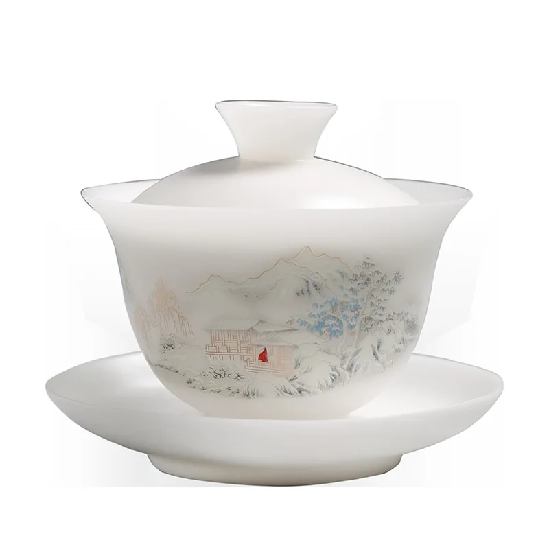 

Ice suet jade tea set Xueyun Dehua white porcelain Kung Fu tea set