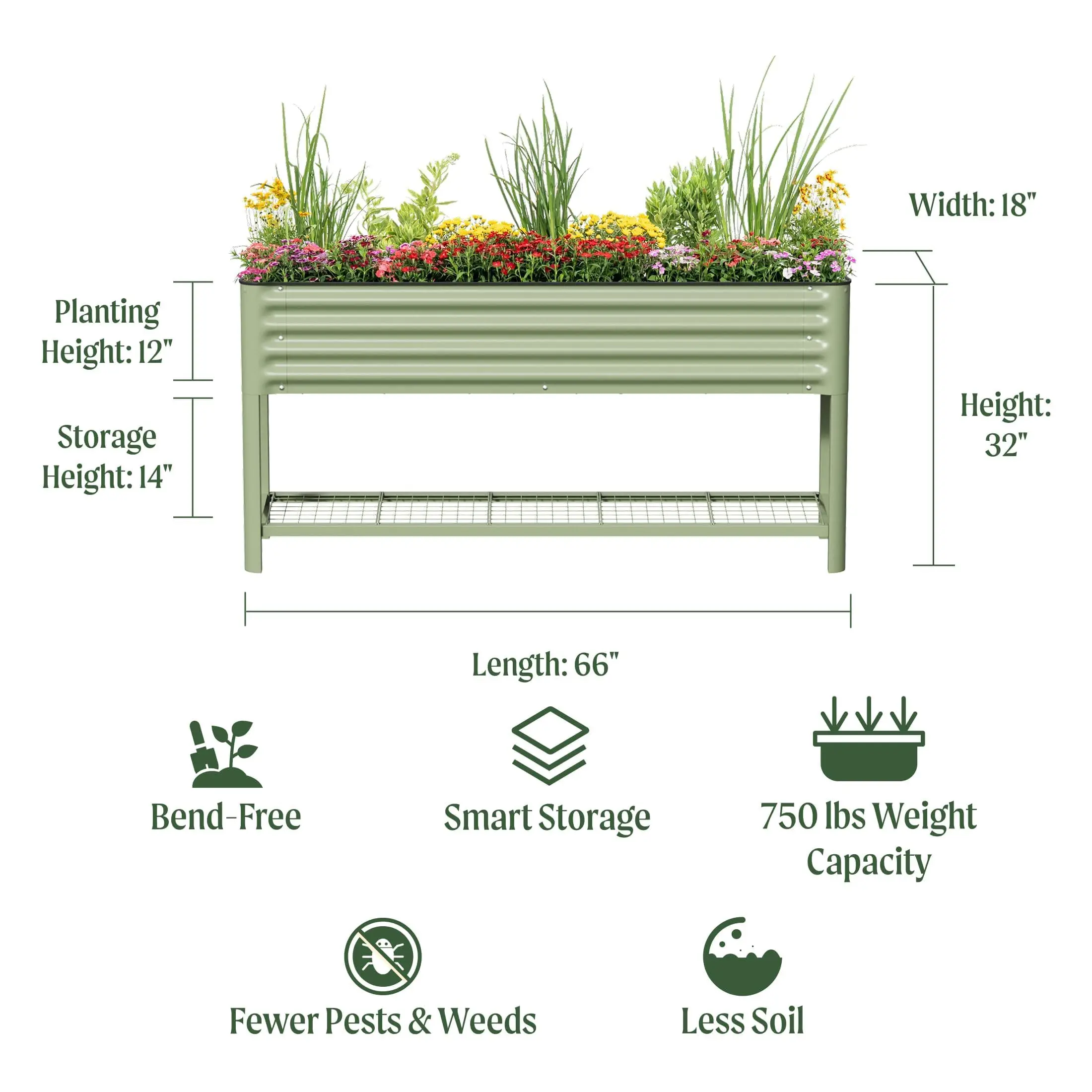 Elevated Raised Garden Bed, 1.5' x 5.5' Outdoor Planters Boxes with Legs & Storage Rack for Patio, 750 Lbs Weight