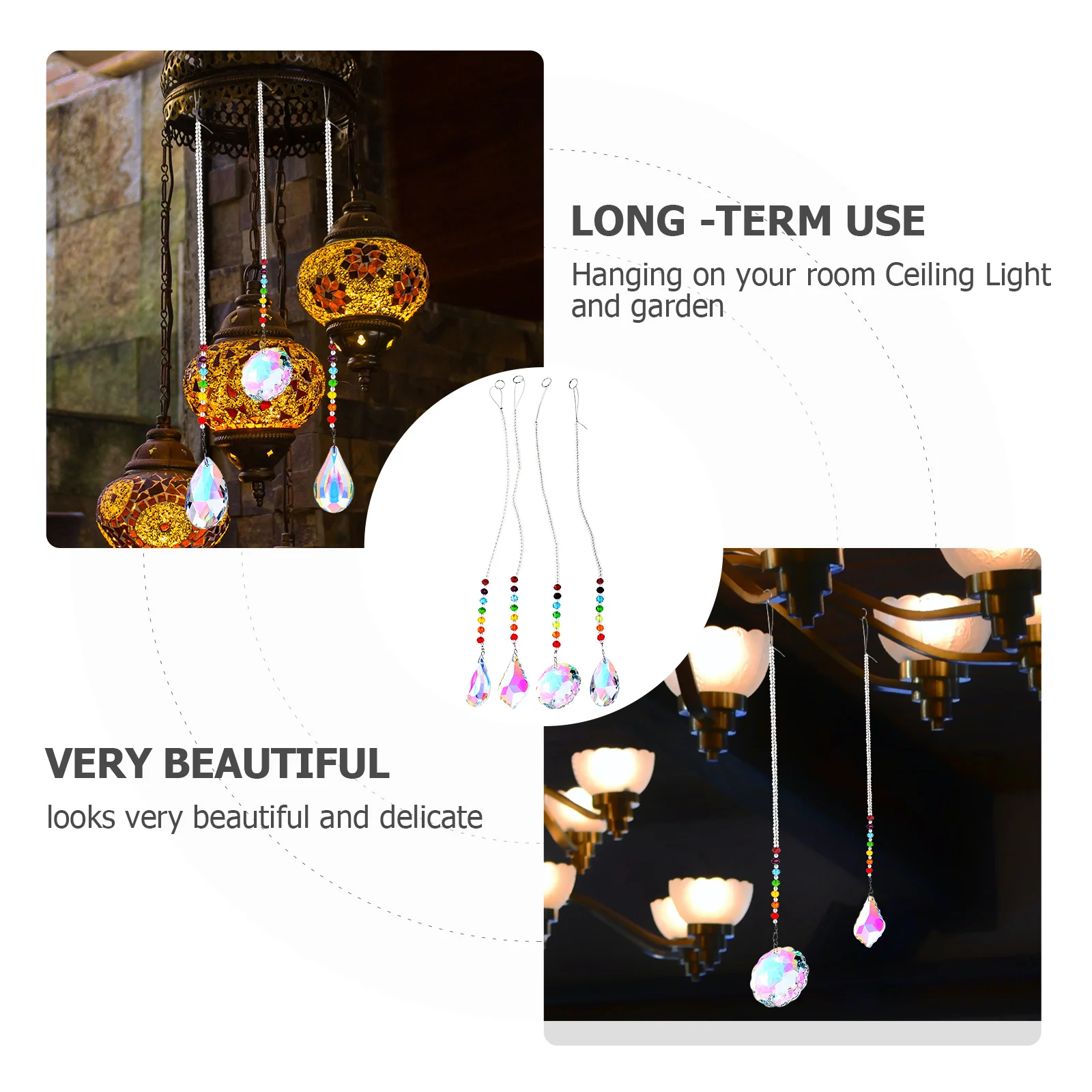 

4pcs Crystal Ceiling Light Pendant Hanging Sun Catcher Ornament Lightweight Decoration Clear Crystals Wind Chime