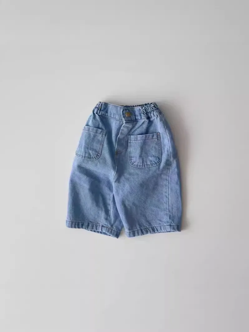 2024 estate nuovo bambino pantaloni larghi larghi pantaloni in Denim infantile ragazzo ragazza solido pantaloni Casual bambino Versatile Jeans