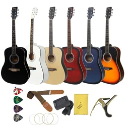 IRIN 41Inch Colour Acoustic Guitar 6 Strings Basswood Round Horn Folk Guitar with Bag Strap Strings Tuner Pick Accessories