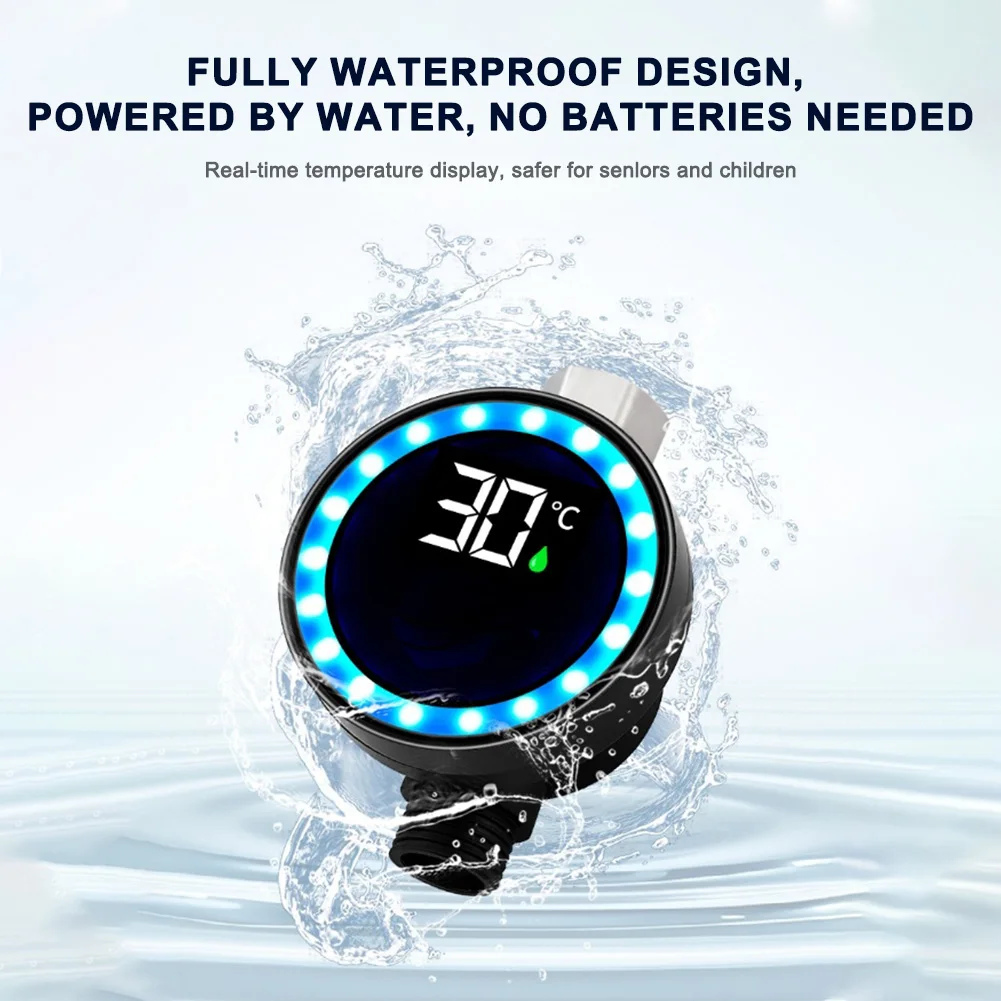 LED Display Thermometer Shower LED Thermometer Shower Water Temperature Gauge Three-Color Reminder System Waterproof Design