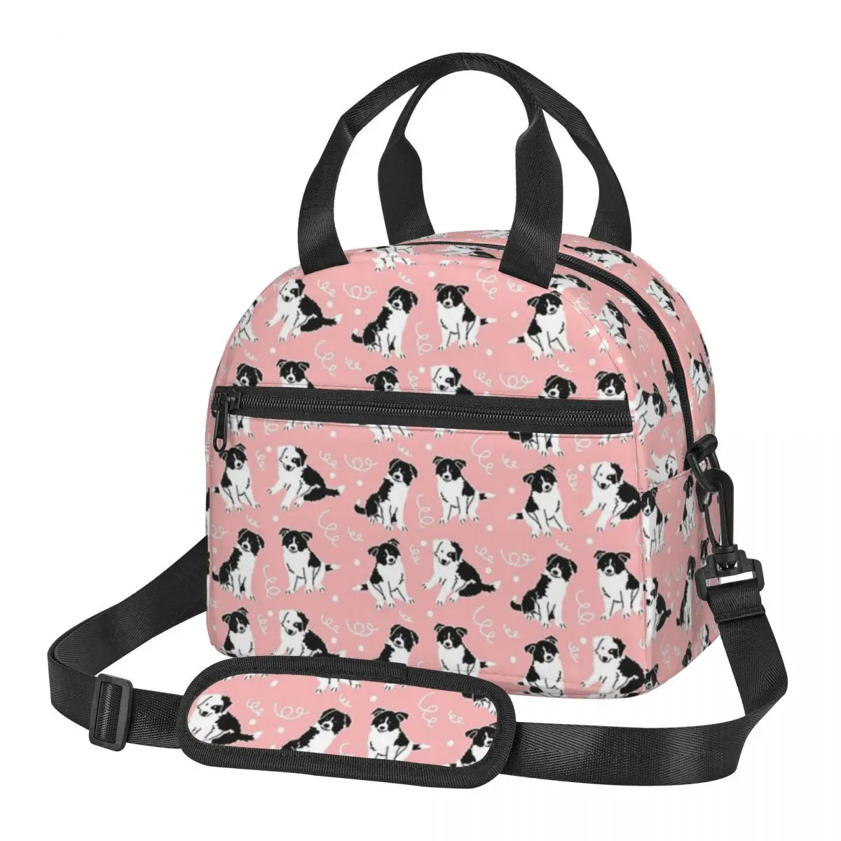 Border Collie Puppy Pattern - Pink Insulated Lunch Bag for School Bento Storage Food Boxes Container Cooler Thermal Lunch Tote
