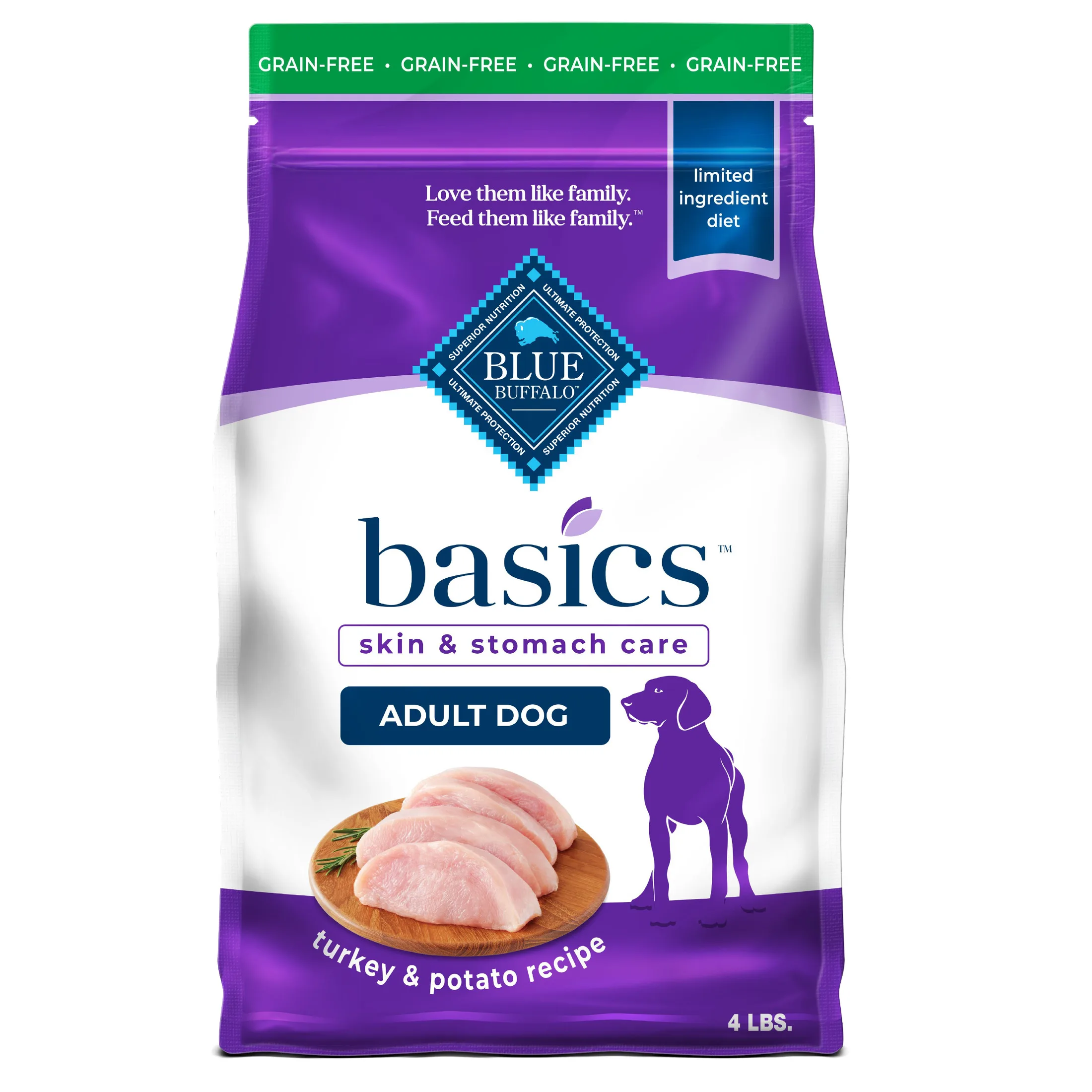 Grain Free Adult Dry Dog Food with Turkey Formula No Chicken 4 Pounds