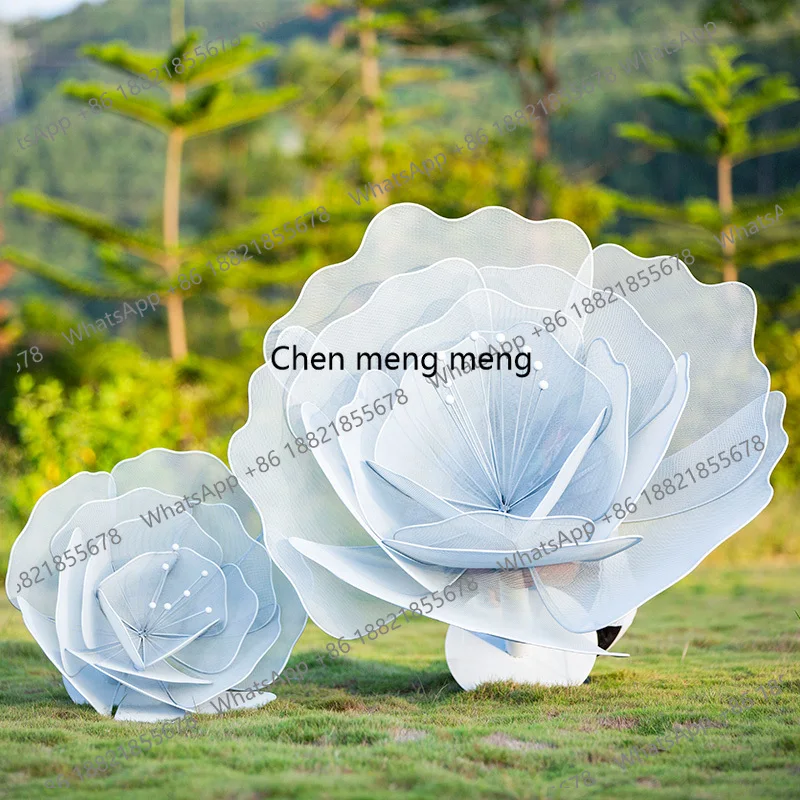 Outdoor wrought iron hollow flower sculpture stainless steel leaf lily petal ornament