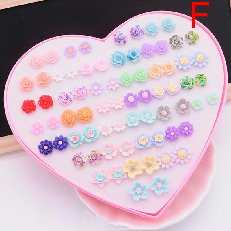 36Pairs Mix Mini Flower Clay Earring Stud Sets Earring Set For Baby Child Heart Box Earrings Jewelry