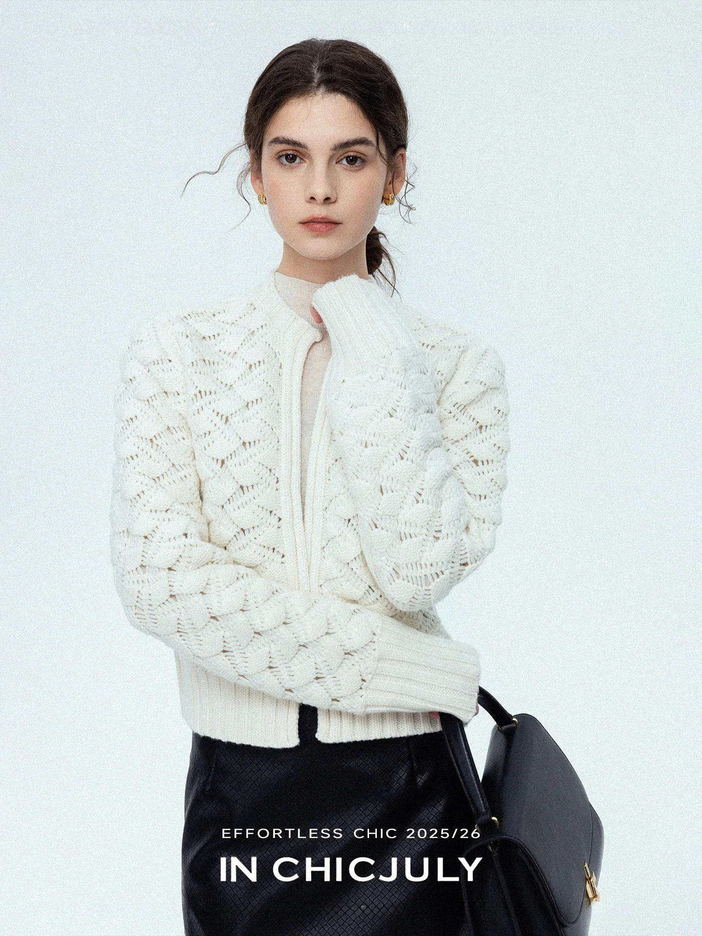 

White Knitted Sweater Cariure Aesthetic Dual Birth mat Commuting Diamond id Women's Open Cardigan Woolen Long Sle...