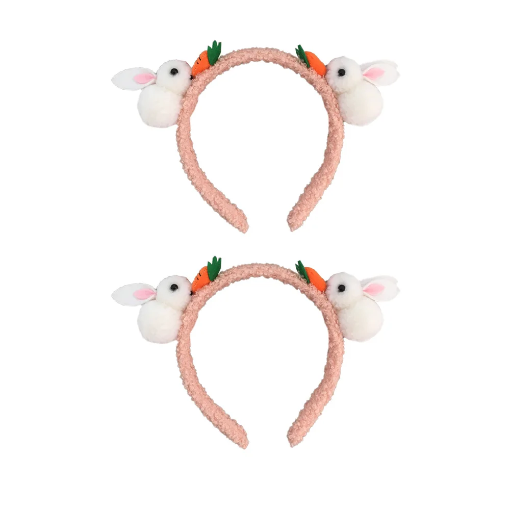 

2 Pcs Double Rabbit Radish Headband Plush Hair Hoop Easter Children Bands Kid Hairband Dress Up Headdress Carrot