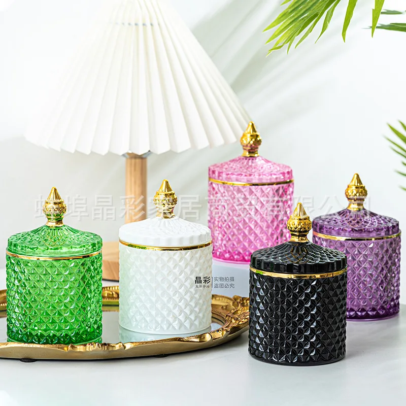 

Stained glass storage jars European Roman snack jars with lids wedding jewelry boxes candy cups candle holders candy jars