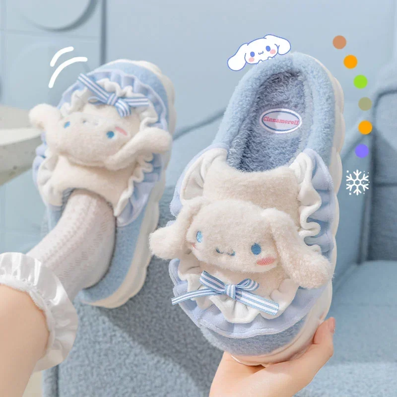 Sanrio Girls Cartoon Cotton Slippers Cute Soft Sole Cotton Shoes Outside with Warm and Thick Indoors Home Slipper Women Can Wear