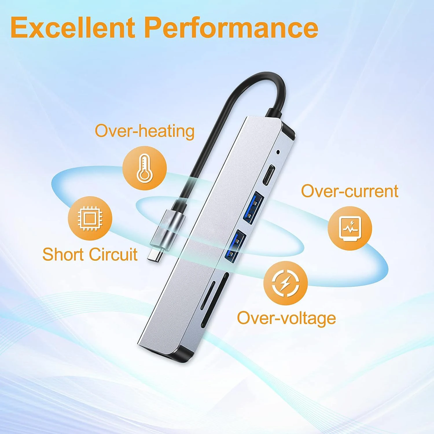 Coolcirc 6-in-1 USB C Multi-port Adapter with USB Files Transfer TF/SD Card Reader USB 3.0/2.0 Ports For Laptop High Performance image 2