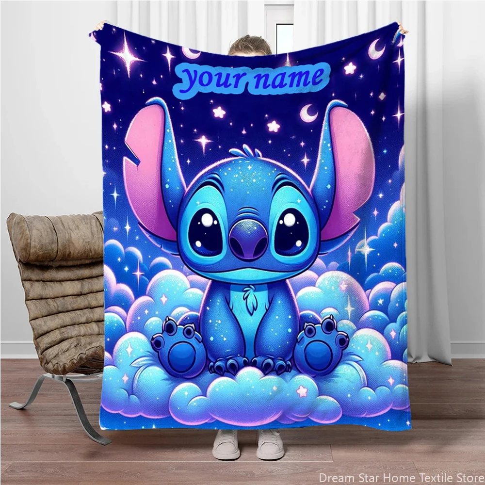 Custom Name Personalized Blanket,Disney Stitch Printed Blanket for Sofa Bed Cover Blanket Cartoon Sofa Blanket Child Adult Gift