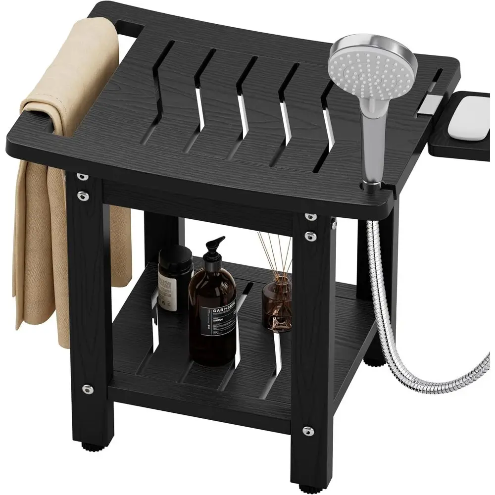 

Heavy-Duty Waterproof Shower Stool with Handle and Shelf, Supports 400 lbs, Ideal for Bathrooms and Outdoor Use