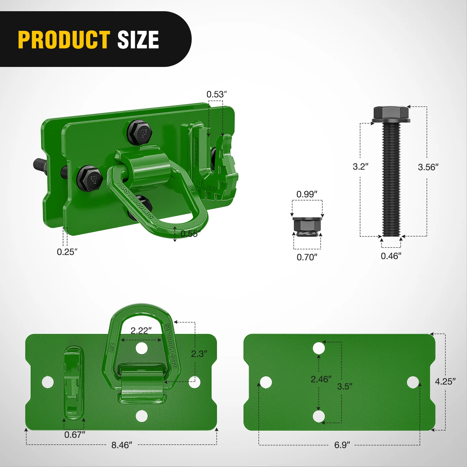 Nilight 2PCS Tractor Bucket Hooks with Tie Down Ring (Left+Right) Bolt-On Grab Hook with Back Plates Compatible with Trailer RV UTV Truck, Grade 70 Grade Forged Steel Max 15000 lbs, Green