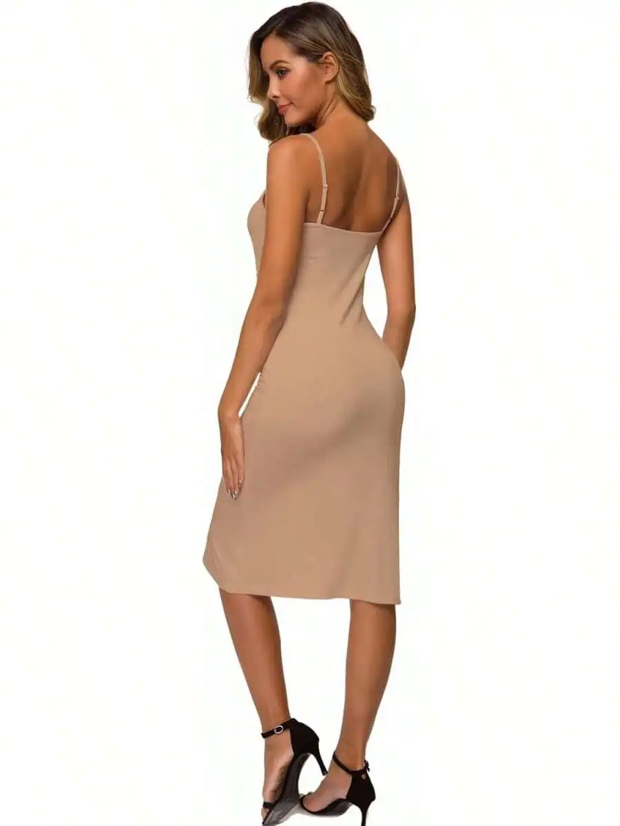 

Women Spaghetti Strap Cami Slip Dress Lightweight Underdress Bodycon Midi Length
