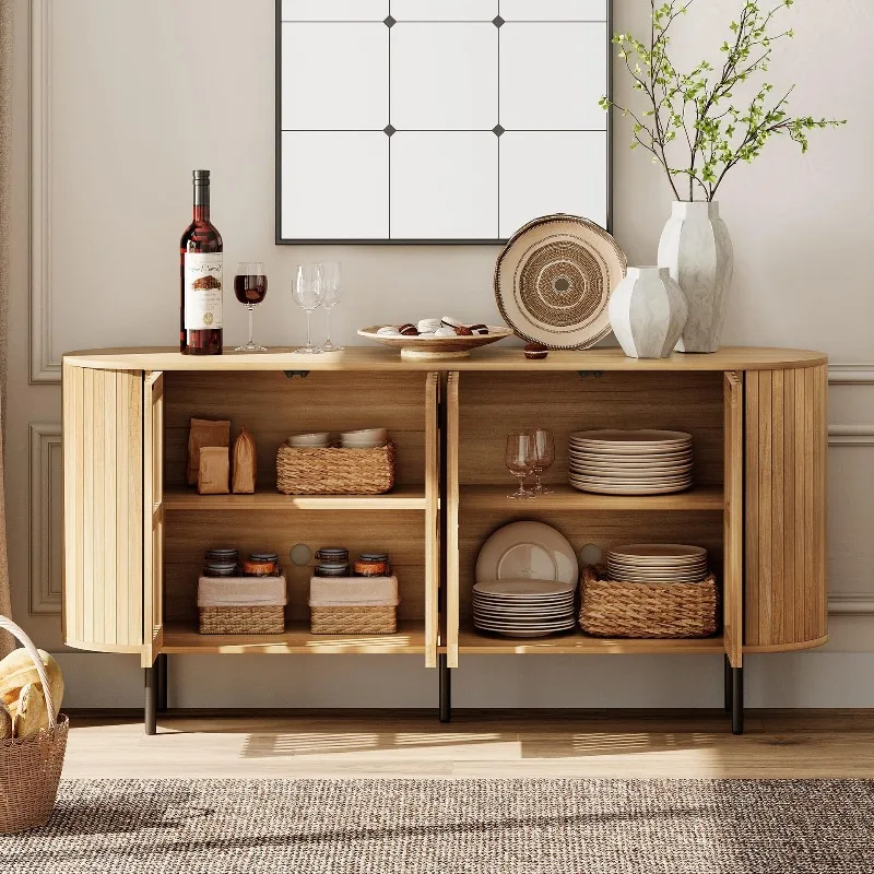 Groove Locker Counter Large Sideboard with Adjustable Shelf Multifunctional Cabinet