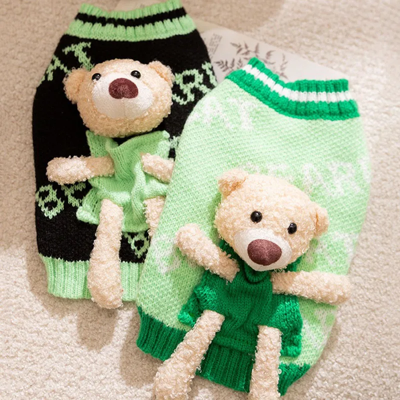 

Fashion V-neck Dog Clothes Japanese Cute Bear Sweater Teddy Letter Knit Bichon Frise Small Dog Winter Warm Clothes