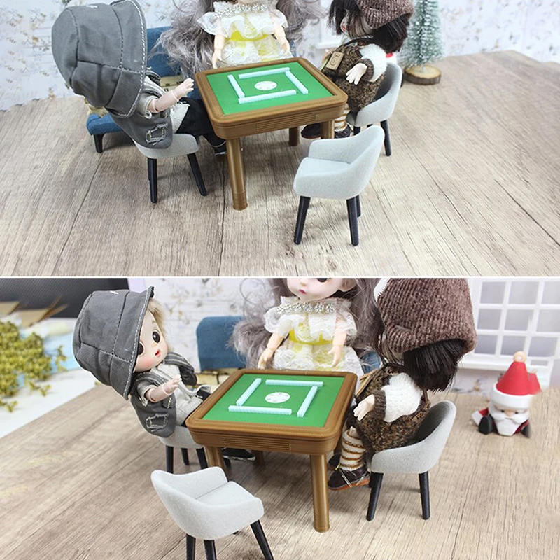 

1:20 Dollhouse Mini Mahjong Table Model Simulation Mahjong Chair Dollhouse Miniature Furniture Playing House Dolls Accessory