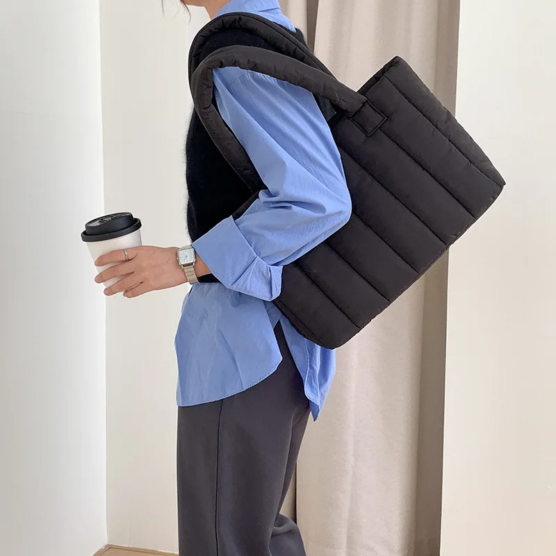 

Осенне-зимняя новая пуховая сумка, повседневная мягкая удобная хлопковая полосатая женская сумка большой вместимости, сумки-тоут