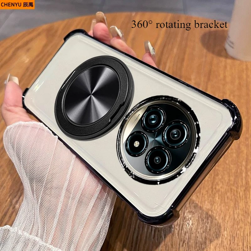

For Realme 13 12 Pro Plus Case Transparent Plating TPU 360° Rotating Bracket Anti-fall Cover For Realme13 12 Pro Plus Funda