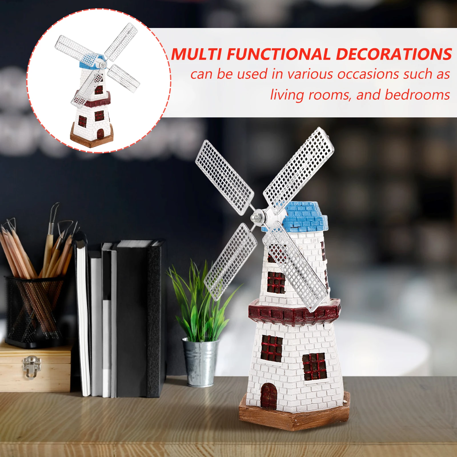

Vintage Windmill Decoration Desktop Model Rustic Miniature Home Office Decor Figurine Simulation Craft Ornament Gift