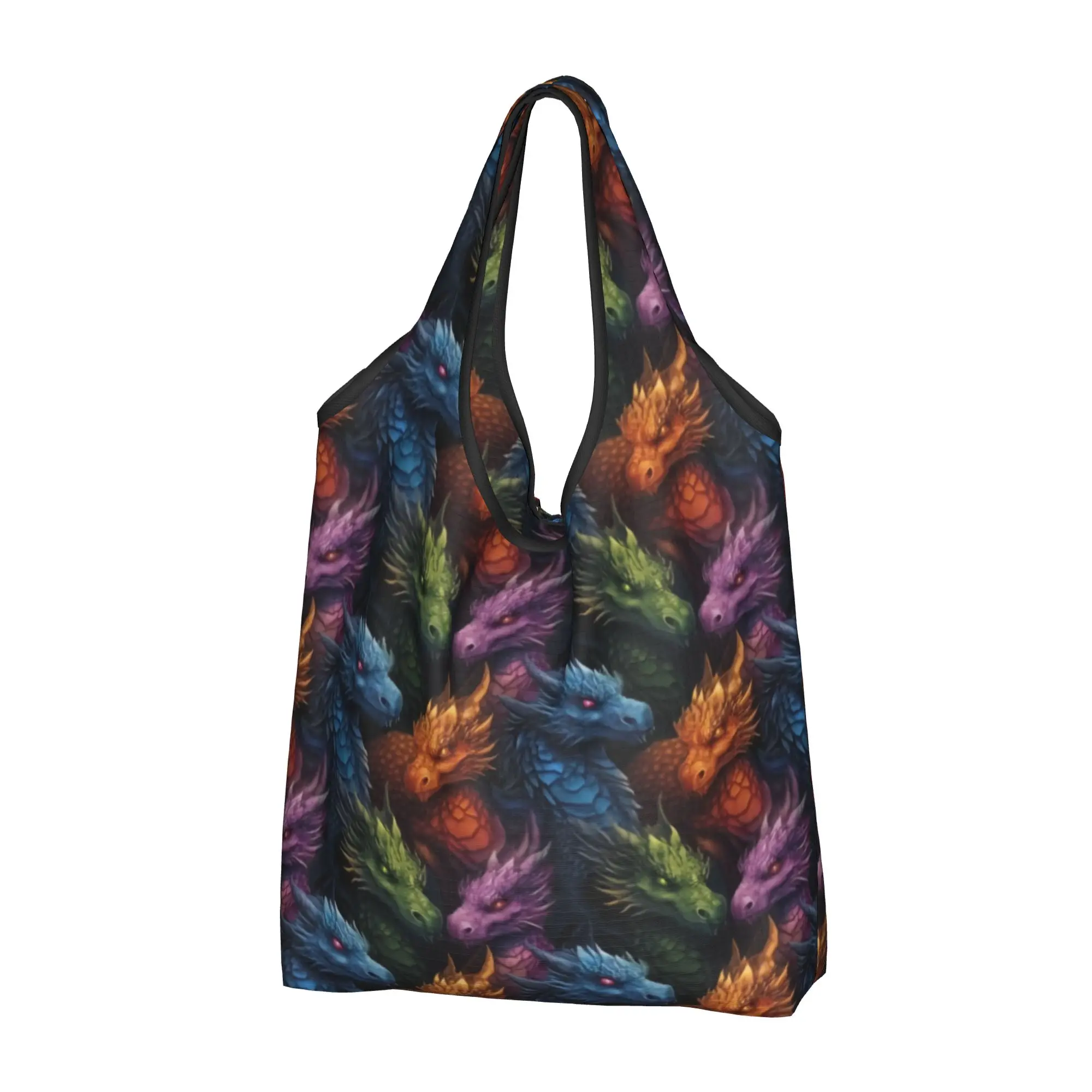 Colorful Dragons  Groceries Shopping Bag Fashion Shopper Tote Shoulder Bags Large Capacity Portable  Handbag