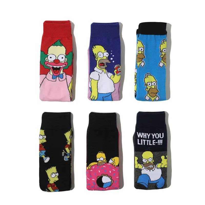 Harajuku Autumn The Simpsons Men Socks Cartoon Trend Personality Skateboard Women Socks Anime Middle Tube Cotton Unisex Socks