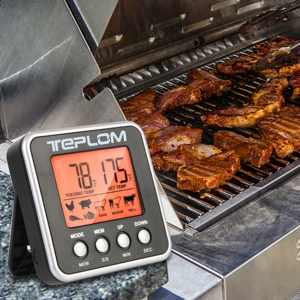 BBQ Kitchen Cooking Food Digital Meat Thermometer Kitchen Tools LCD Backlight Display Thermomet With Timer Meat Probe 