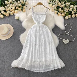 Elegant Runway Luxury Formal Evening Dresses Women Fringed Tassel Summer Long Sequins Dress White Prom Party Midi Vestidos Tulle