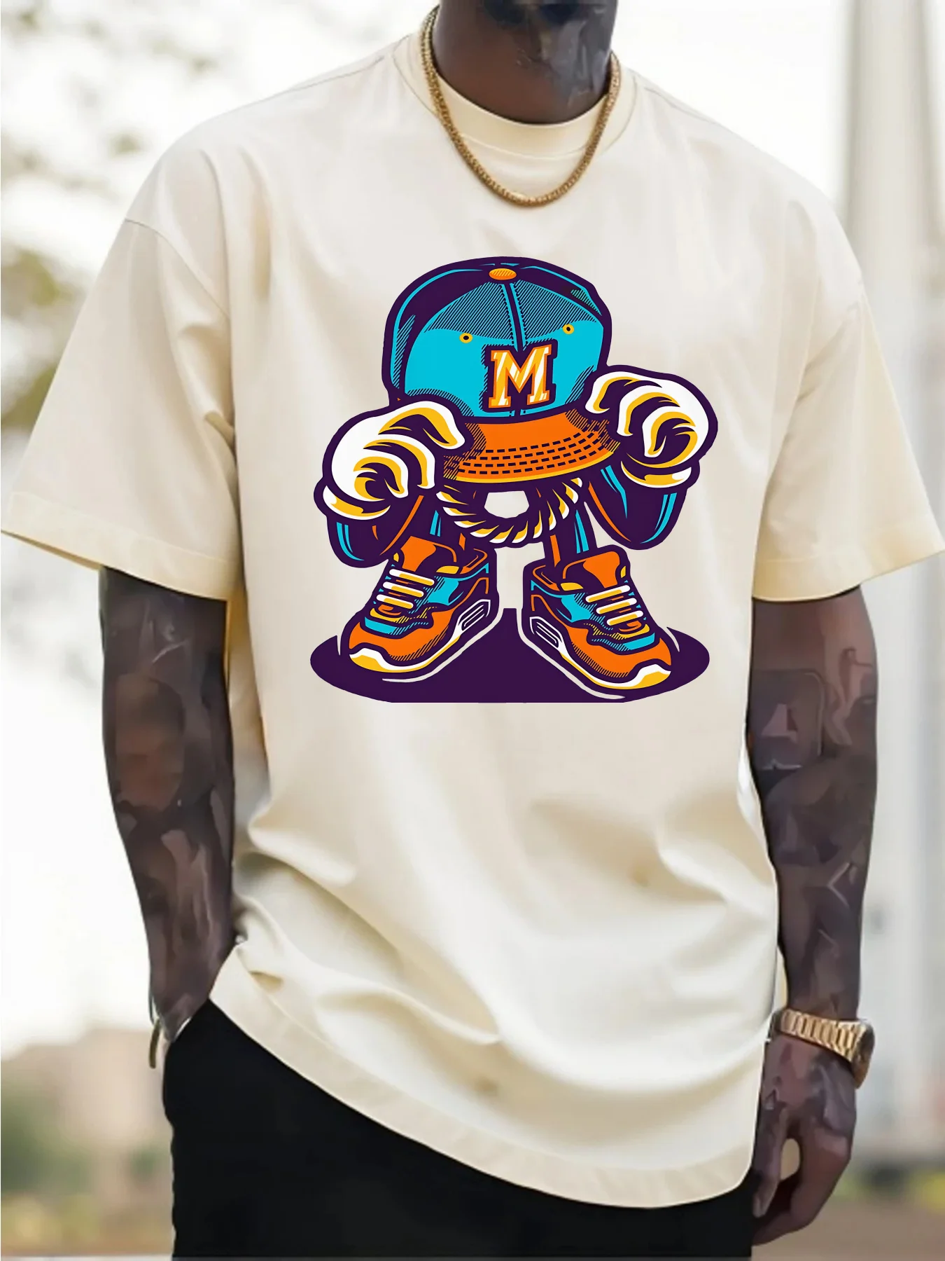 เสื้อยืดลำลองผู้ชายผ้าฝ้ายลายการ์ตูนพร้อมหมวกเบสบอลลายการ์ตูนรองเท้าผ้าใบลายกราฟิกเสื้อยืดพิมพ์ลายสตรีทแวร์สำหรับคนรักแฟชั่นปี 2025