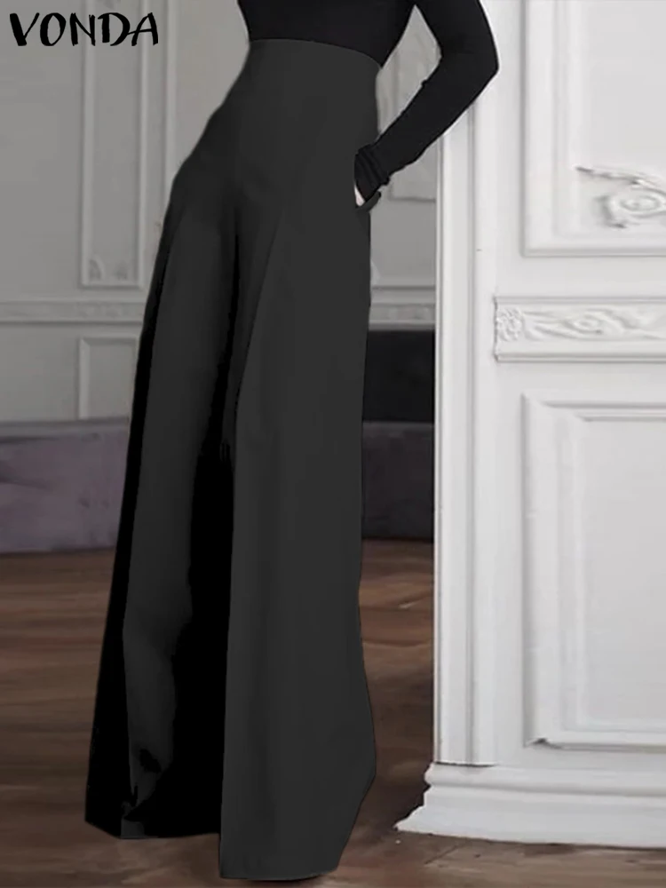 VONDA Women Elegant Office Wide Leg Pants 2024 Summer Trouser Fashion High Waist Zipper Casual Solid Pantalon Long Palazzo