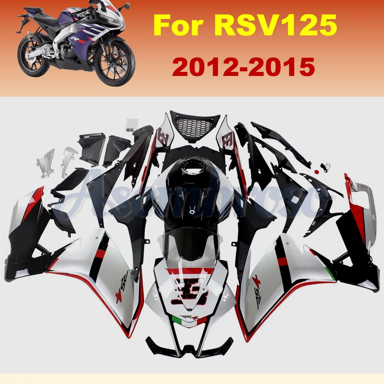 Fairing kit for Aprilia RS125 2012 2013 2014 2015 RS4 Full fairings set RSV 125 12-15 Silvery black