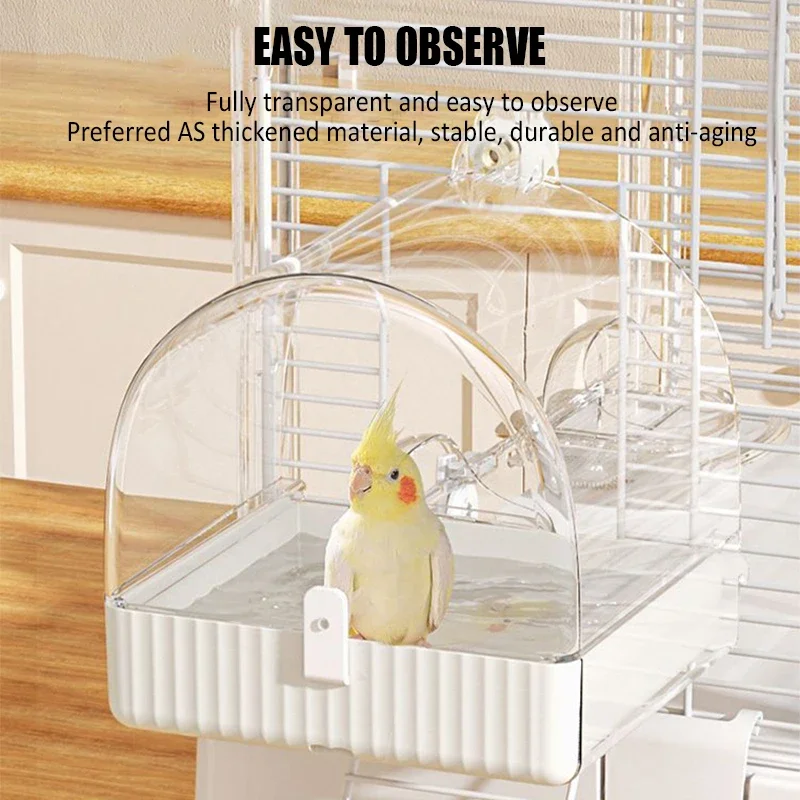 Bird Bath Box Multifunctional Hanging Parrot Bath room Transparent Feeding Box with Drawer Bird Cage Accessories Lovebird