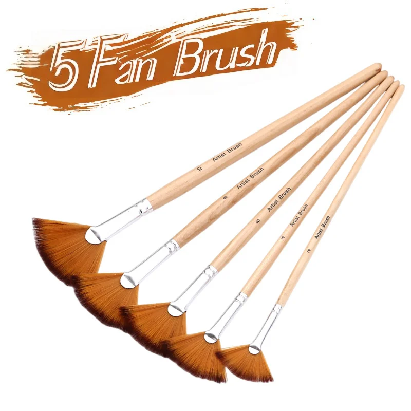 

Artist Fan Paint Brushes Set 5pcs - Soft Anti-Shedding Nylon Hair Professional Painting Supplies for Students,Paint Brush Set fo