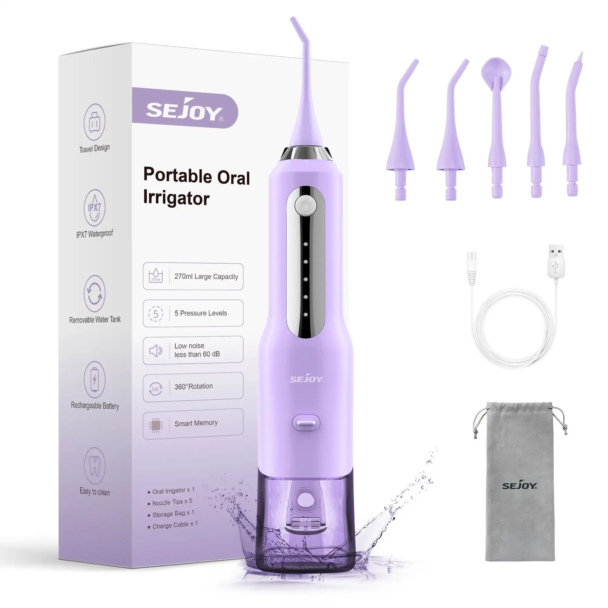 SEJOY Water Flosser for Teeth Irrigator Teeth Whitening Tool Portable Water Pick Personal Care Appliances Dental Teeth Cleaner